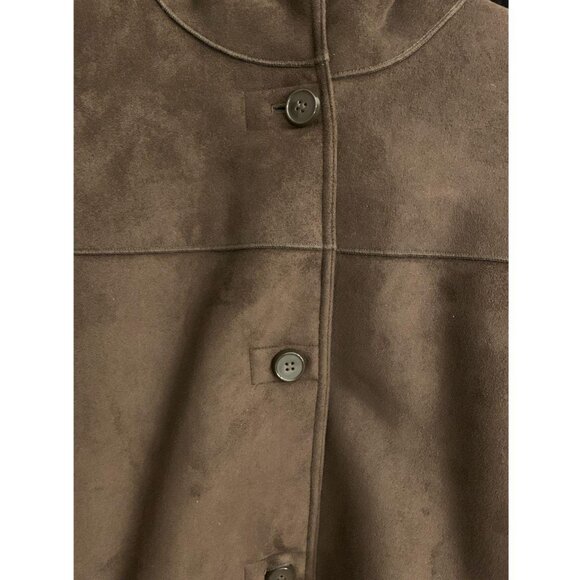 Y2K Liz Claiborne Faux Suede Fleece Lined Hooded Chocolate Brown Coat - Size XL - Picture 3 of 5